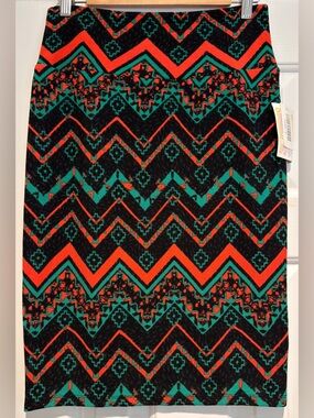 NWT LuLaRoe Cassie Skirt Size Small Black Green Orange Knee Length